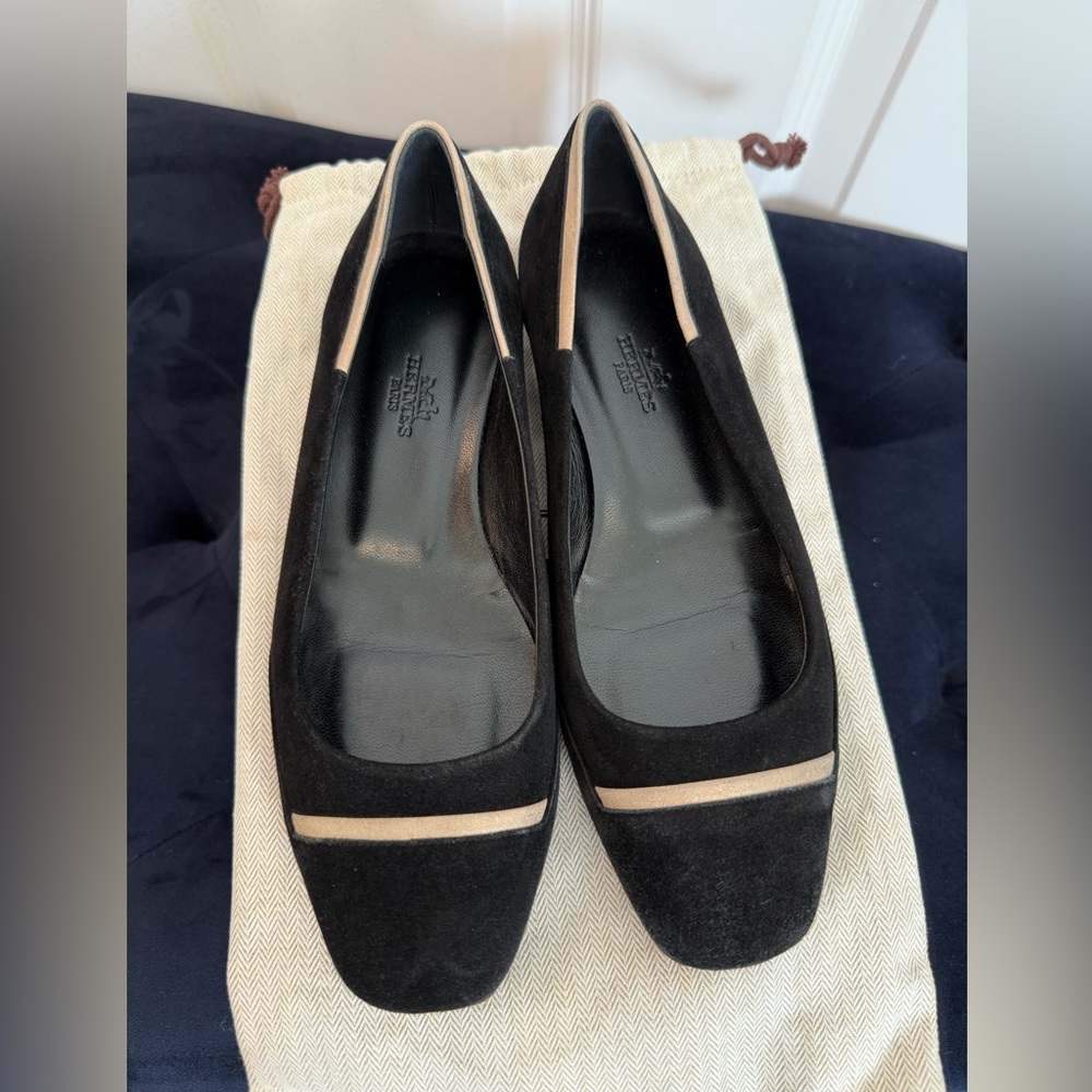 Hermes Black and Tan Flats